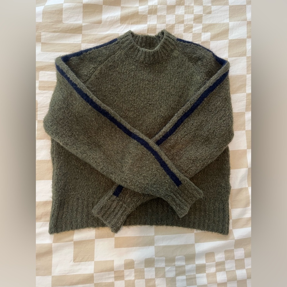 Paloma Wool / Grand Slam sweater / Olive with navy blue sleeve stripes / Small